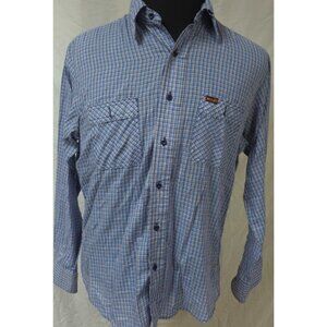 Wrangler Mens Large Blue Plaid Button Up made In USA Western Lightweight Shirt